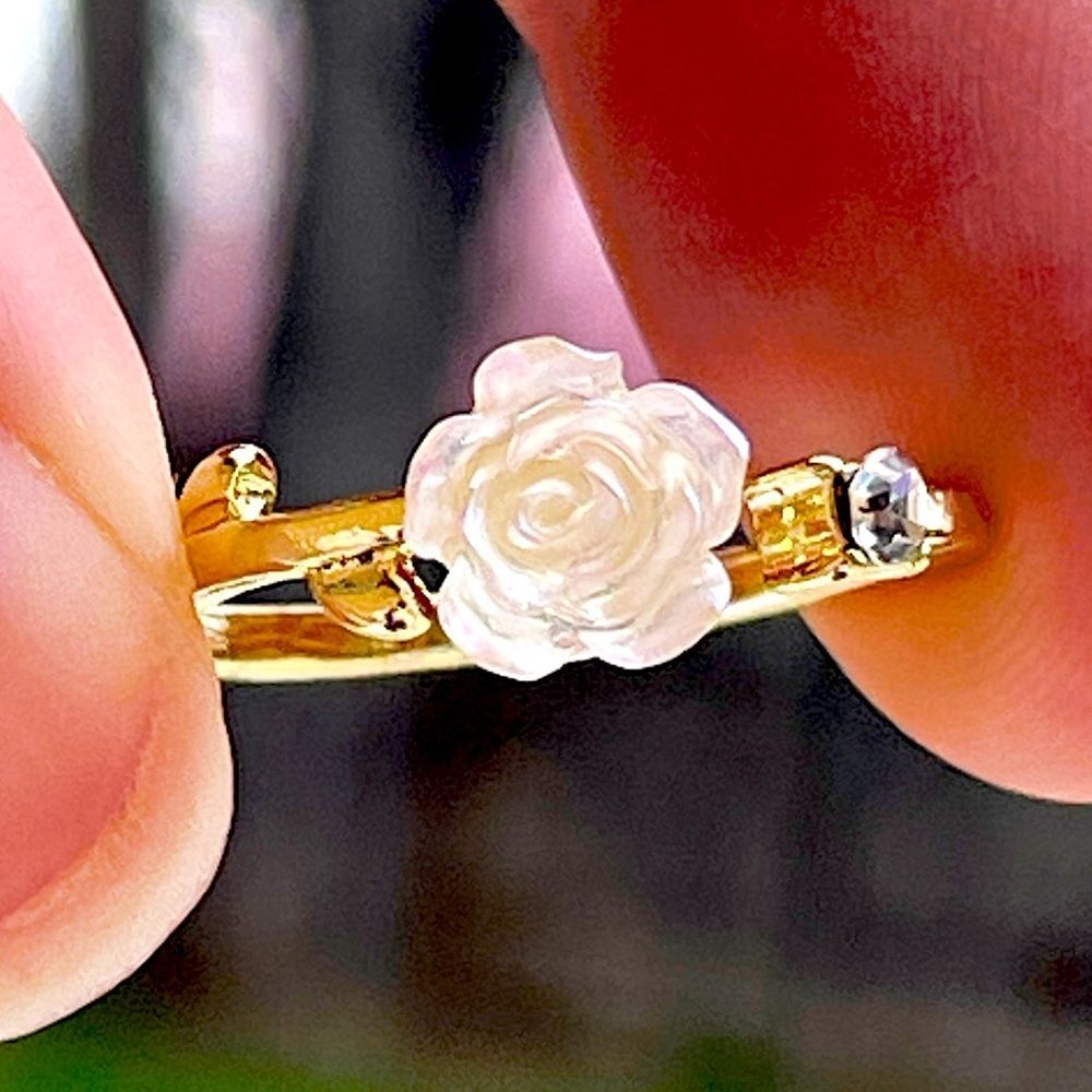 Rose and CZ adjustable gold tone ring any size Beautiful and Unique New gift